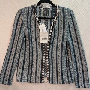 NWT Amina Rubinacci 44/L  Cipresso Cardigan Jacket In Navy/Multi Stripe